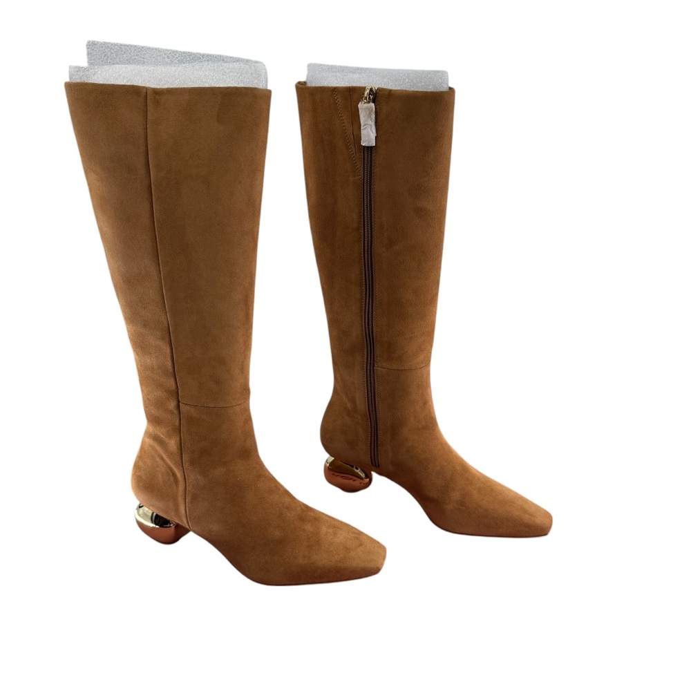 Cult Gaia NEW Zuri Knee High Boot in Camel Brown Gold Sculptural Heel Size 7 - Picture 8 of 11
